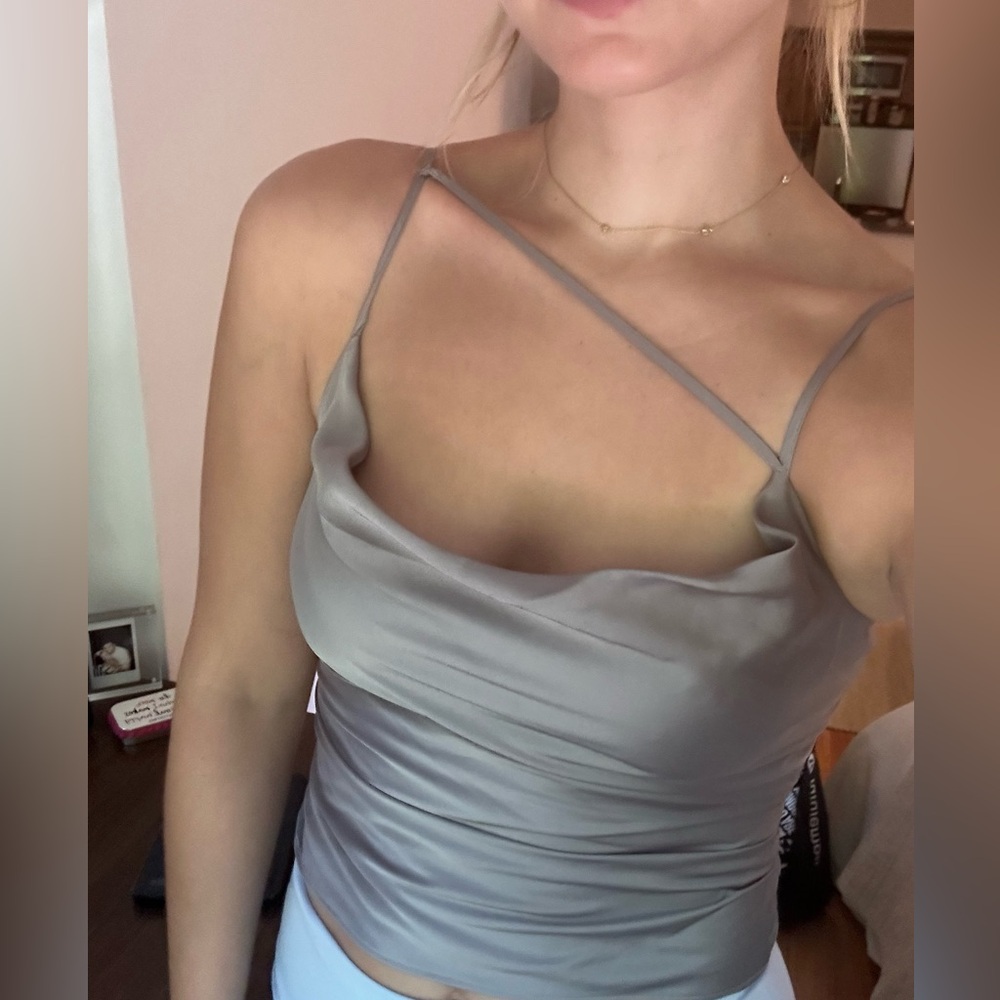 Grey satin Abercrombie and Fitch top